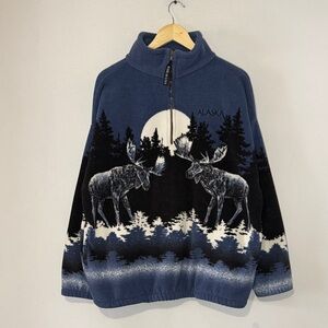 Vintage Polar Graphics Moose Fleece / Large / 90s / AOP